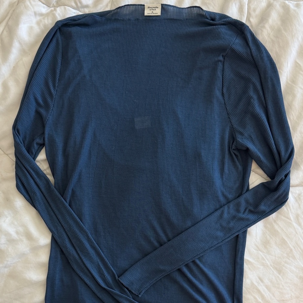 Abercrombie & Fitch Sheer Navy Ribbed Long Sleeve Crew